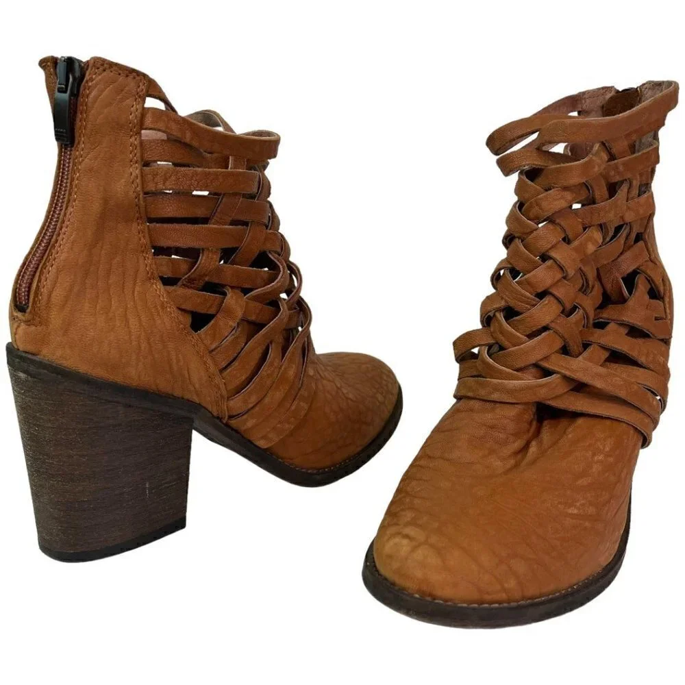 Free People Womens Carrera Braided Woven Leather Boot EU 39 Vintage Tan Distress